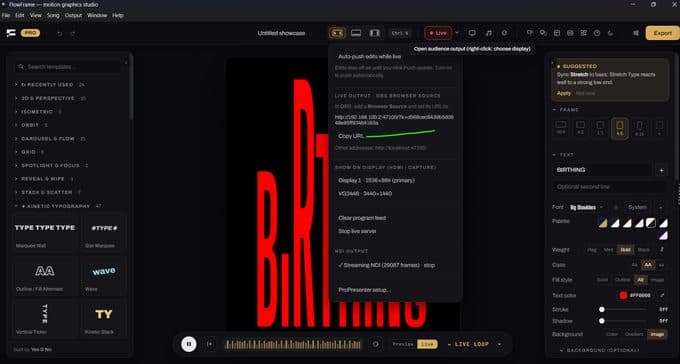 Screenshot: FlowFrame OBS Browser Source setup, step 1