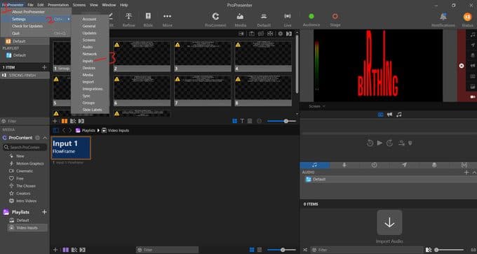 Screenshot: FlowFrame ProPresenter setup, step 2